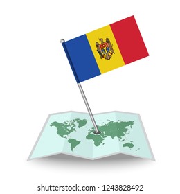 Map with flag of Moldova isolated on white. National flag for country of Moldova isolated, banner for your web site design logo, app, UI. check in. map Vector illustration, EPS10.