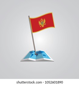 Map with flag of Montenegro  isolated on white. National flag for country of Montenegro  isolated, banner for your web site design logo, app, UI. check in. map Vector illustration, EPS10.