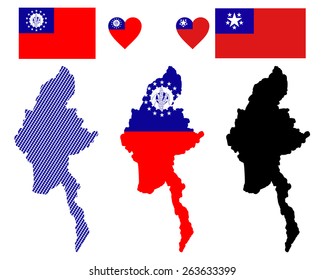 map and flag of Myanmar symbol on a white background