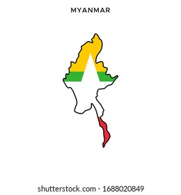 Map and Flag of Myanmar Vector Design Template with Editable Stroke