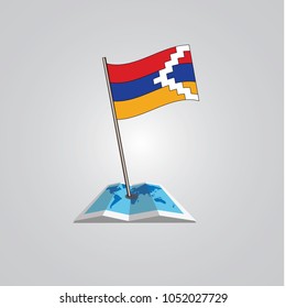 Map with flag of Nagorno Karabakh isolated on white. National flag for country of Nagorno Karabakh isolated, banner for your web site design logo, app, UI. check in. map Vector illustration, EPS10.