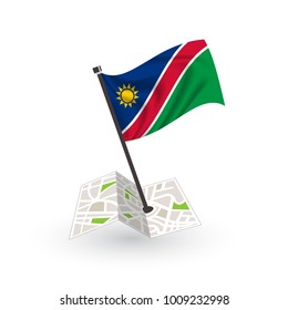 Map with flag of Namibia isolated on white. National flag for country of Namibia isolated, banner for your web site design logo, app, UI. check in. map Vector illustration, EPS10.