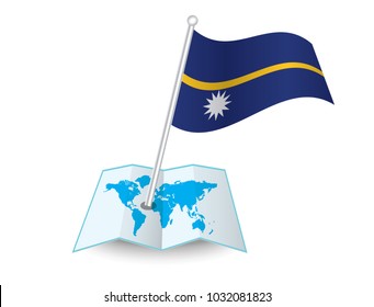 Map with flag of Nauru isolated on white.
 National flag for country of Nauru isolated,
 banner for your web site design logo, app, UI.check in. map Vector illustration, EPS10.
