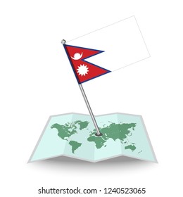 Map with flag of Nepal isolated on white.