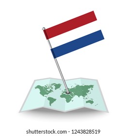 Map with flag of Netherlands isolated on white. National flag for country of Netherlands isolated, banner for your web site design logo, app, UI. check in. map Vector illustration, EPS10.