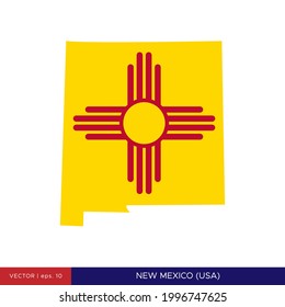 Karte und Flagge von New Mexico (USA) Vector Illustration Design Template.