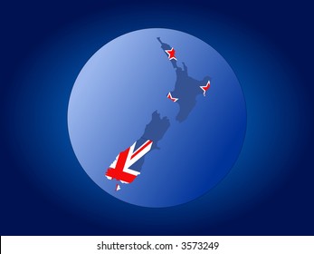 map and flag of New Zealand globe illustration