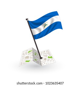 Map with flag of Nicaragua isolated on white. National flag for country of Nicaragua isolated, banner for your web site design logo, app, UI. check in. map Vector illustration, EPS10.