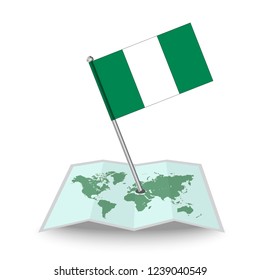 Map with flag of Nigeria isolated on white.