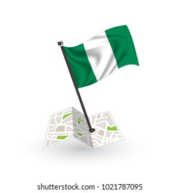 Map with flag of Nigerian isolated on white. National flag for country of Nigerian isolated, banner for your web site design logo, app, UI. check in. map Vector illustration, EPS10.