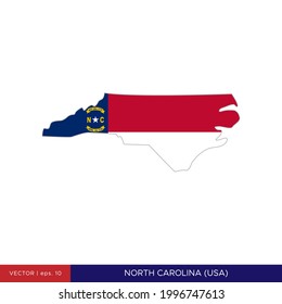 Map and Flag of North Carolina (USA) Vector Illustration Design Template.