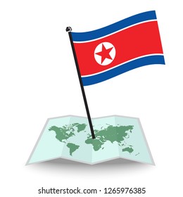 Map with flag of North Korea isolated on white. check in. map vector illustration, eps10
