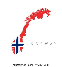 Map and flag of Norway. Norway map. National Norwegian flag (red, white, blue colors). White background. Norway Country Flag Illustration Design