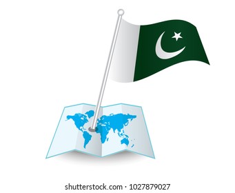 Map with flag of Pakistan isolated on white. National flag for country of Pakistan isolated, banner for your web site design logo, app, UI. check in. map Vector illustration, EPS10.