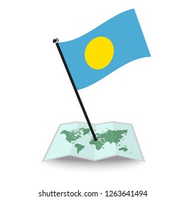 Map with flag of Palau isolated on white. check in. map vector illustration, eps10