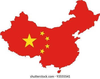 Map and flag of People's Republic of China in vector art
