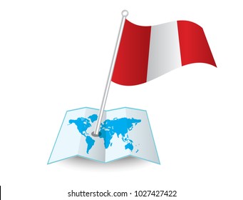 Map with flag of Peru isolated on white. National flag for country of Peru isolated, banner for your web site design logo, app, UI. check in. map Vector illustration, EPS10.