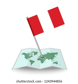 Map with flag of Peru isolated on white. National flag for country of Peru isolated, banner for your web site design logo, app, UI. check in. map Vector illustration, EPS10.