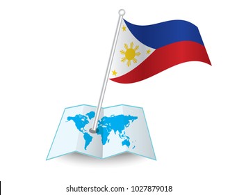 Map with flag of Philippines isolated on white. National flag for country of Philippines isolated, banner for your web site design logo, app, UI. check in. map Vector illustration, EPS10.