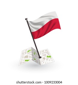 Map with flag of Poland isolated on white. National flag for country of Poland isolated, banner for your web site design logo, app, UI. check in. map Vector illustration, EPS10.