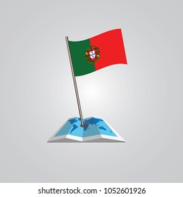 Map with flag of Portugal isolated on white. National flag for country of Portugal isolated, banner for your web site design logo, app, UI. check in. map Vector illustration, EPS10.
