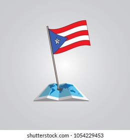 Map with flag of Puerto Rico isolated on white. National flag for country of Puerto Rico isolated, banner for your web site design logo, app, UI. check in. map Vector illustration, EPS10.