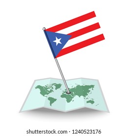 Map with flag of Puerto Rico isolated on white.