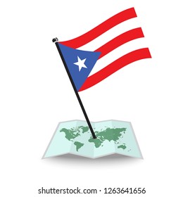 Map with flag of Puerto Rico isolated on white. check in. map vector illustration, eps10