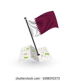 Map with flag of Qatar isolated on white. National flag for country of Qatar isolated, banner for your web site design logo, app, UI. check in. map Vector illustration, EPS10.