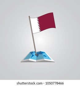 Map with flag of Qatar isolated on white. National flag for country of Qatar isolated, banner for your web site design logo, app, UI. check in. map Vector illustration, EPS10.