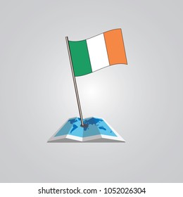 Map with flag of Republic of Ireland isolated on white. National flag for country of Republic of Ireland isolated, banner for your web site design logo, app, UI. check in. map Vector illustration, EPS