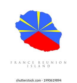 Map and flag of Reunion french island.. Map outline and flag of reunion, State flag and national flag. with name text Reunion.