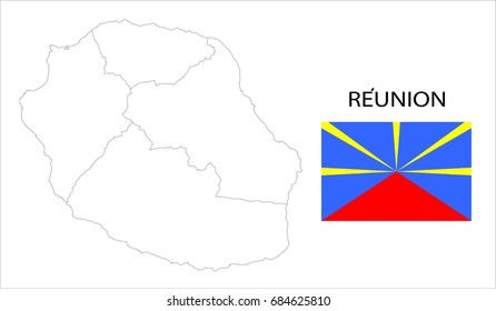 Map and flag of Reunion french island.