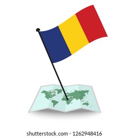Map with flag of Romania isolated on white. check in. map vector illustration, eps10