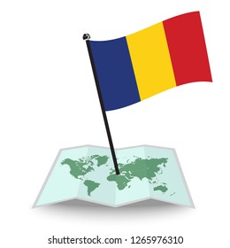 Map with flag of Romania isolated on white. check in. map vector illustration, eps10
