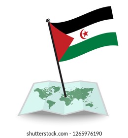 Map with flag of Sahrawi Arab Democratic Republic isolated on white. check in. map vector illustration, eps10

