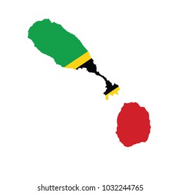 Map and flag Saint Kitts and Nevi of Vector EPS10