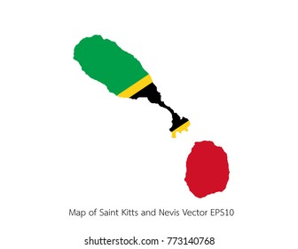 Map and flag Saint Kitts and Nevi of Vector EPS10
