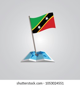 Map with flag of Saint kitts and Nevis isolated on white. National flag for country of Saint kitts and Nevis isolated, banner for your web site design logo, app, UI. check in. map Vector illustration,