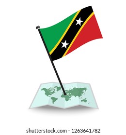 Map with flag of Saint Kitts and Nevis isolated on white. check in. map vector illustration, eps10