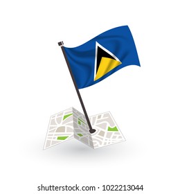Map with flag of Saint Lucia isolated on white. National flag for country of Saint Lucia isolated, banner for your web site design logo, app, UI. check in. map Vector illustration, EPS10.