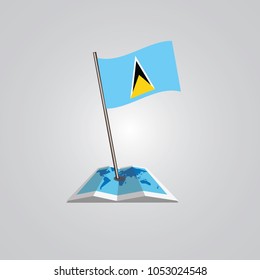 Map with flag of Saint Lucia isolated on white. National flag for country of Saint Lucia isolated, banner for your web site design logo, app, UI. check in. map Vector illustration, EPS10.