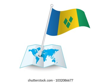 Map with flag of Saint Vincent and the Grenadines isolated on white.
 National flag for country of Saint Vincent and the Grenadines isolated,
 banner for your web site design logo, app, UI.check in. 