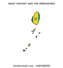 Map and Flag of Saint Vincent and the Grenadines Vector Design Template with Editable Stroke