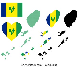 map and flag of Saint Vincent and the Grenadines symbol on a white background 