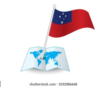 Map with flag of Samoa isolated on white.
 National flag for country of Samoa isolated,
 banner for your web site design logo, app, UI.check in. map Vector illustration, EPS10.