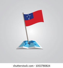 Map with flag of Samoa  isolated on white. National flag for country of Samoa  isolated, banner for your web site design logo, app, UI. check in. map Vector illustration, EPS10.