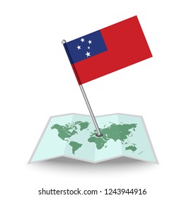 Map with flag of Samoa isolated on white. National flag for country of Samoa isolated, banner for your web site design logo, app, UI. check in. map Vector illustration, EPS10.