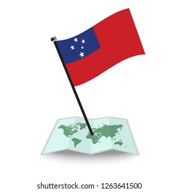 Map with flag of Samoa isolated on white. check in. map vector illustration, eps10