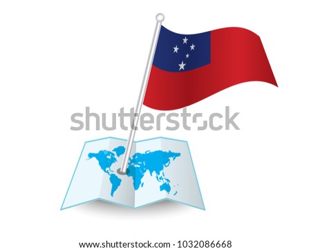 Map with flag of Samoa isolated on white.
 National flag for country of Samoa isolated,
 banner for your web site design logo, app, UI.check in. map Vector illustration, EPS10.